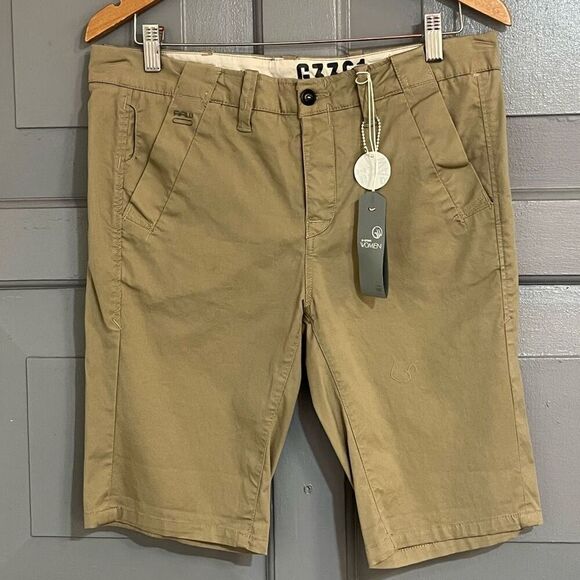 Gstar Raw Originals 3301 Women Bronson Chino Shorts Dune Ultra Twill  Sz 27 - Picture 1 of 9